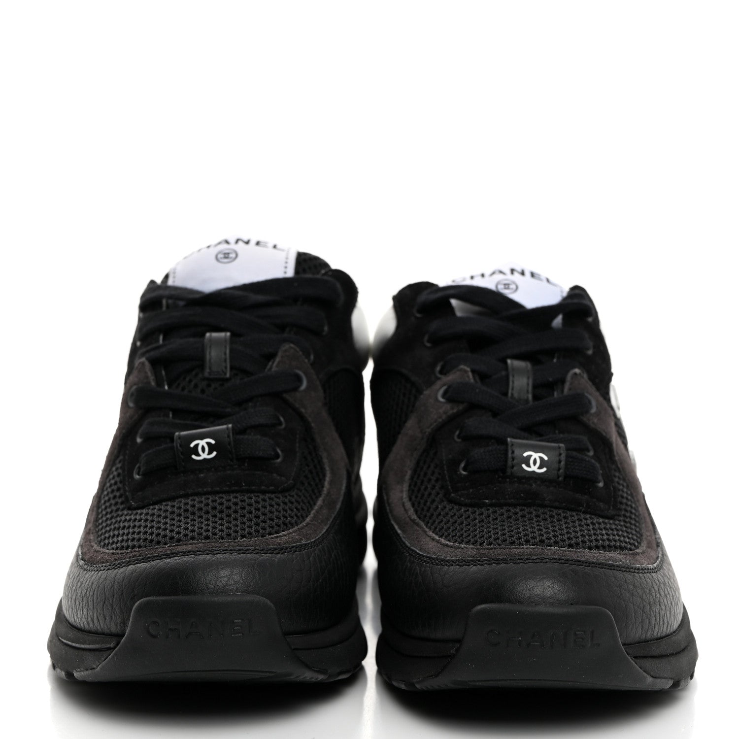 Chanel Mesh Suede Grained Calfskin Womens CC Sneakers 38 Black White 2 of 9