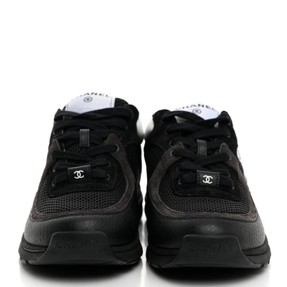 Chanel Mesh Suede Grained Calfskin Womens CC Sneakers 38 Black White 2 of 9