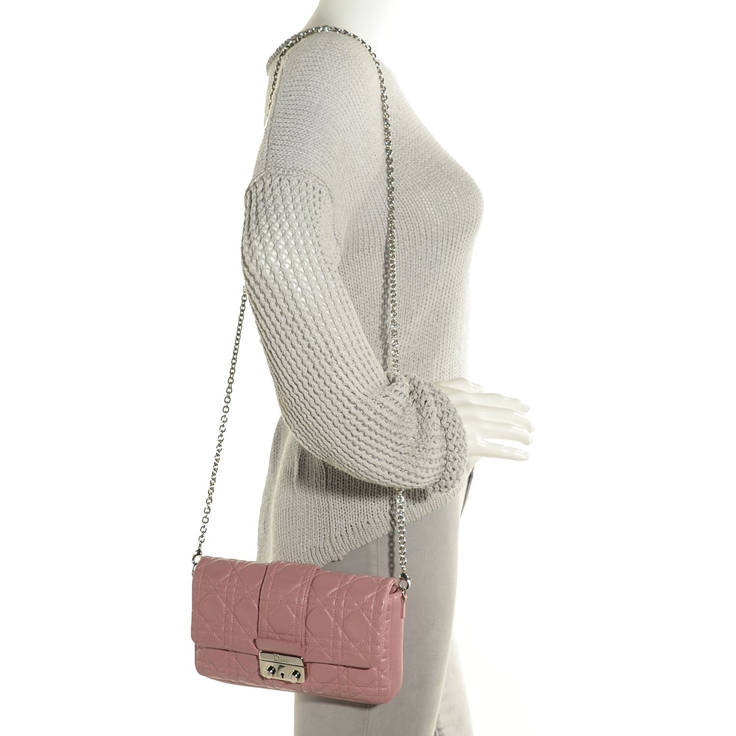Lambskin Cannage New Lock Pouch Magnolia