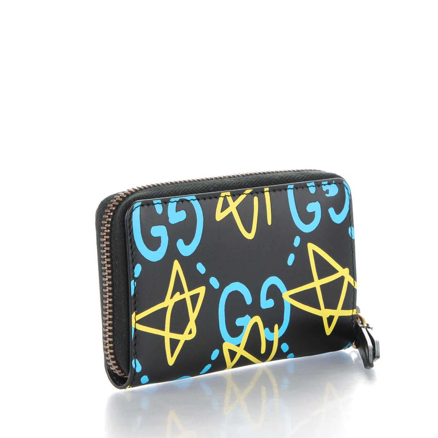 Calfskin GucciGhost Zip Around Card Case Black New Acquamarine