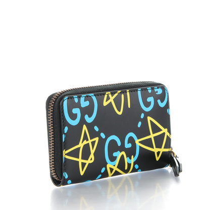 Gucci Calfskin GucciGhost Zip Around Card Case Black New Acquamarine 3 of 7