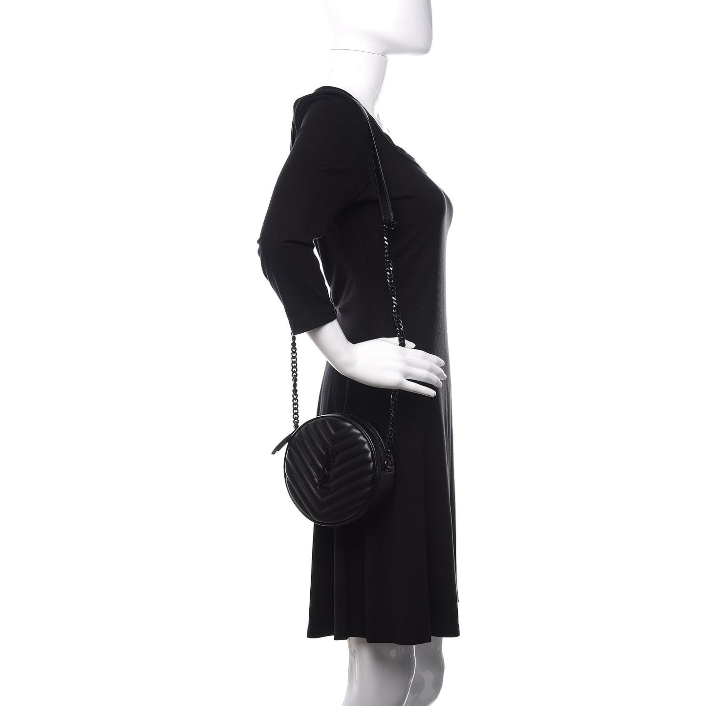 Calfskin Matelasse Chevron Round Vinyle Camera Bag Black