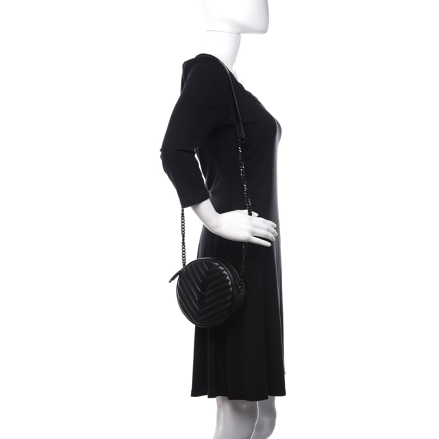 Saint Laurent Calfskin Matelasse Chevron Round Vinyle Camera Bag Black 2 of 10