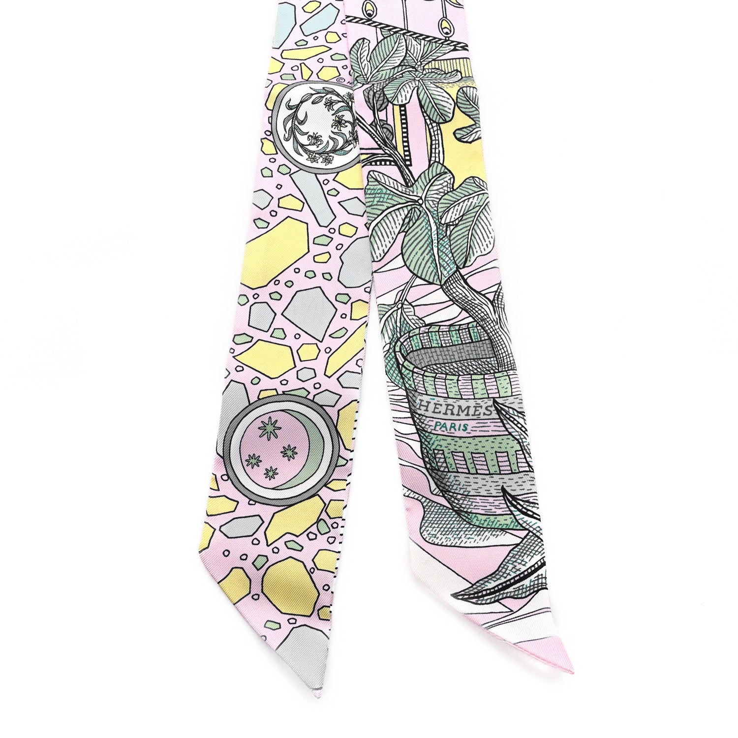 Hermes Silk La Danse Des Amazones Twilly Rose Pale Bleu Jaune 2 of 3