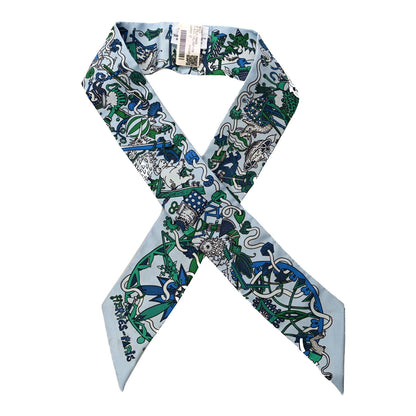 Hermes Silk La Folle Parade Twilly Bleu Ciel Vert Cobalt 1 of 3