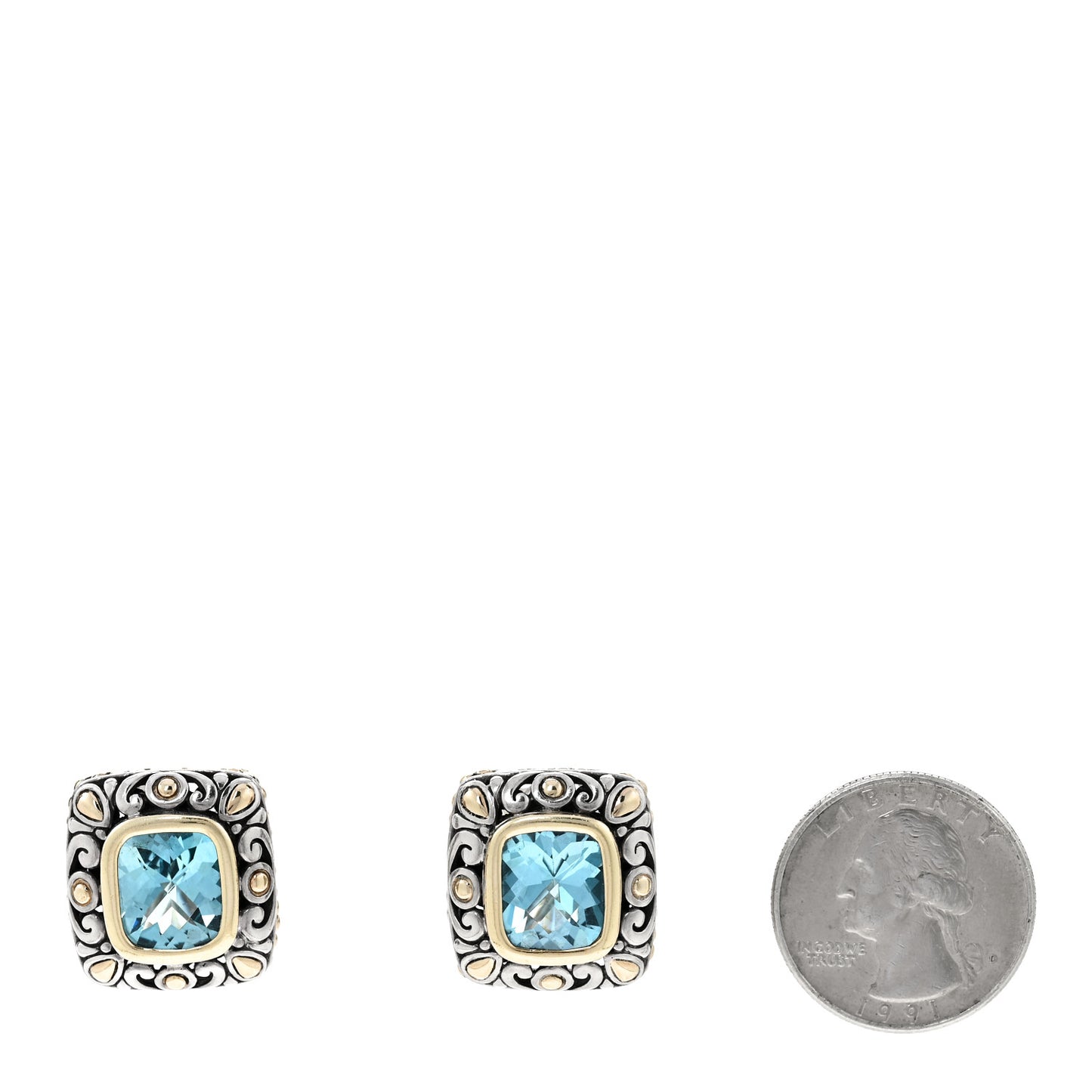 Sterling Silver 18K Yellow Gold Blue Topaz Jaisalmer Earrings