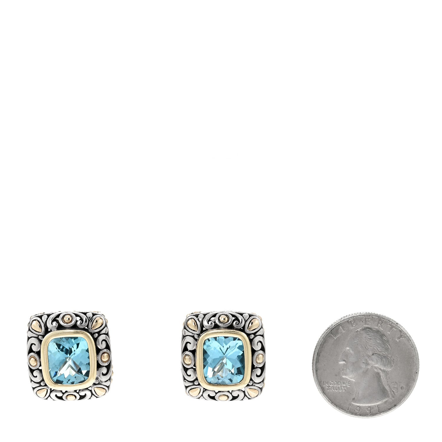 John Hardy Sterling Silver 18K Yellow Gold Blue Topaz Jaisalmer Earrings 2 of 5