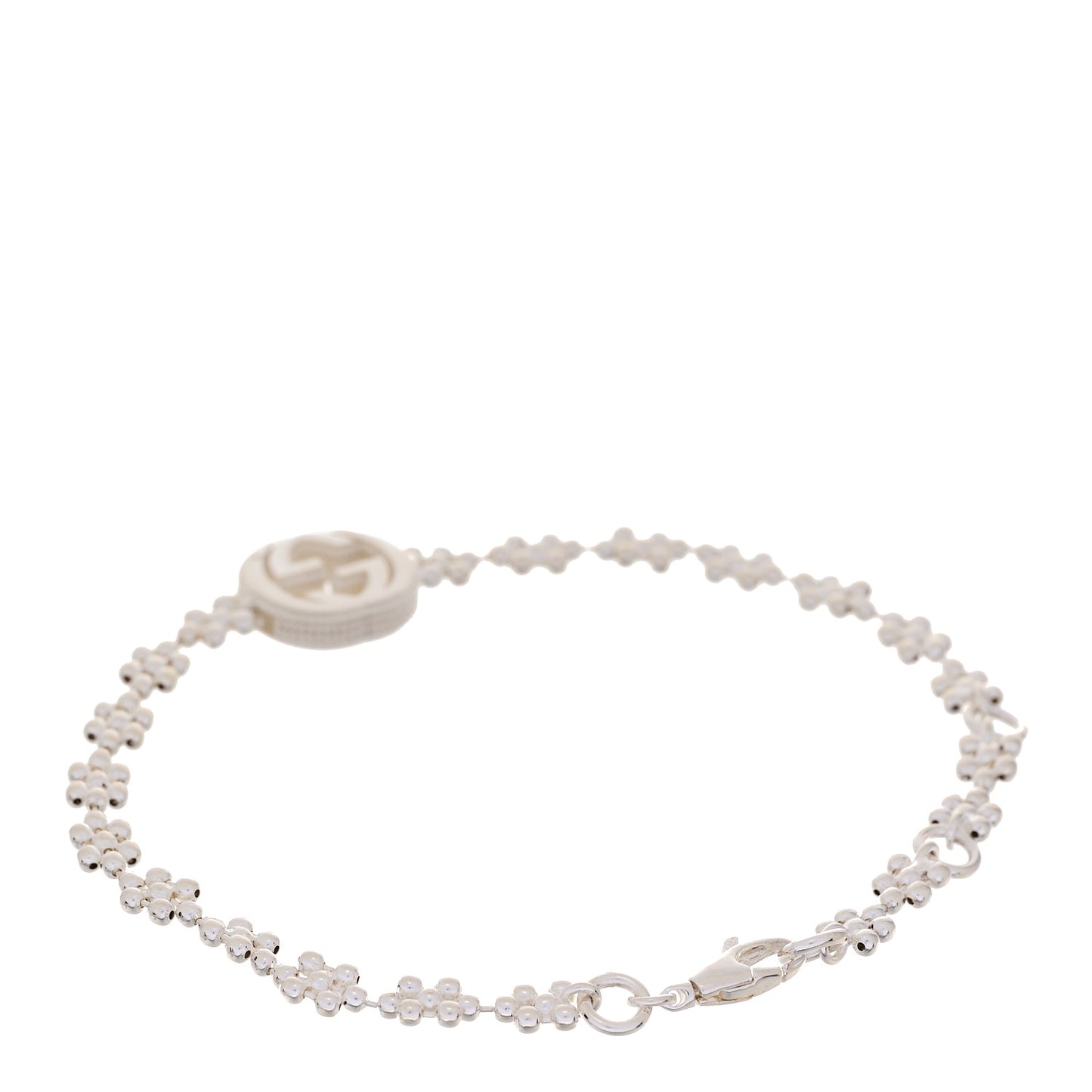 Sterling Silver Interlocking GG Beaded Flower Bracelet