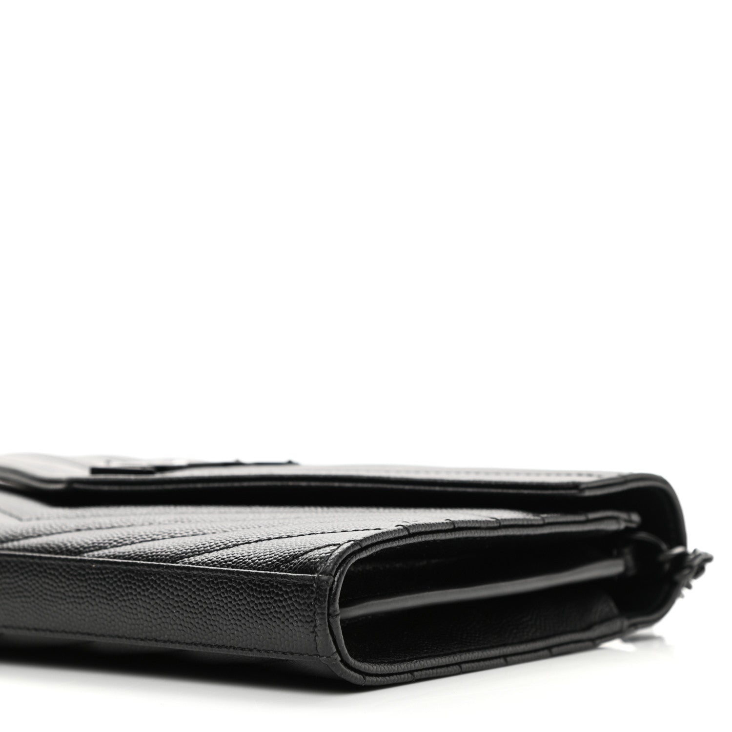 Saint Laurent Grain De Poudre Matelasse Chevron Monogram Chain Wallet Black 10 of 10