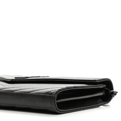 Saint Laurent Grain De Poudre Matelasse Chevron Monogram Chain Wallet Black 10 of 10