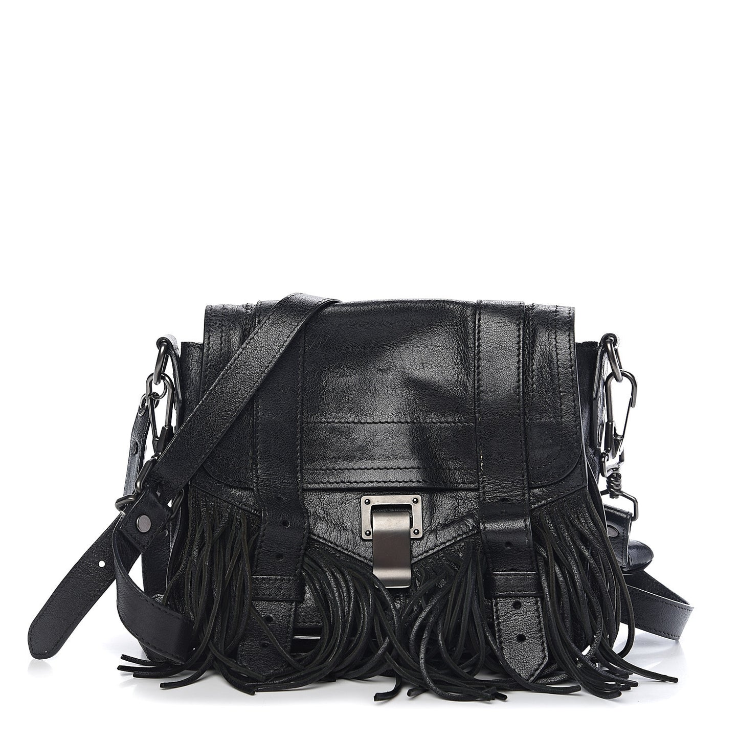 Lambskin Fringe PS1 Crossbody Pouch Black