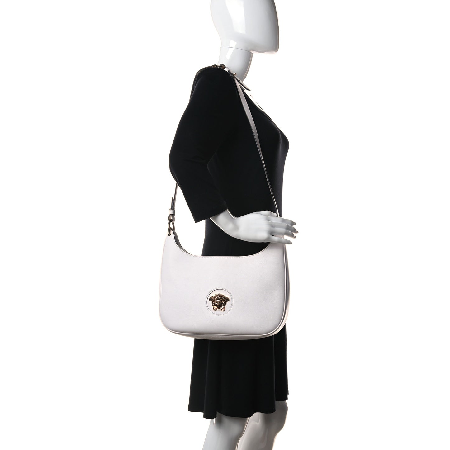 Calfskin La Medusa Medium Hobo Crossbody White