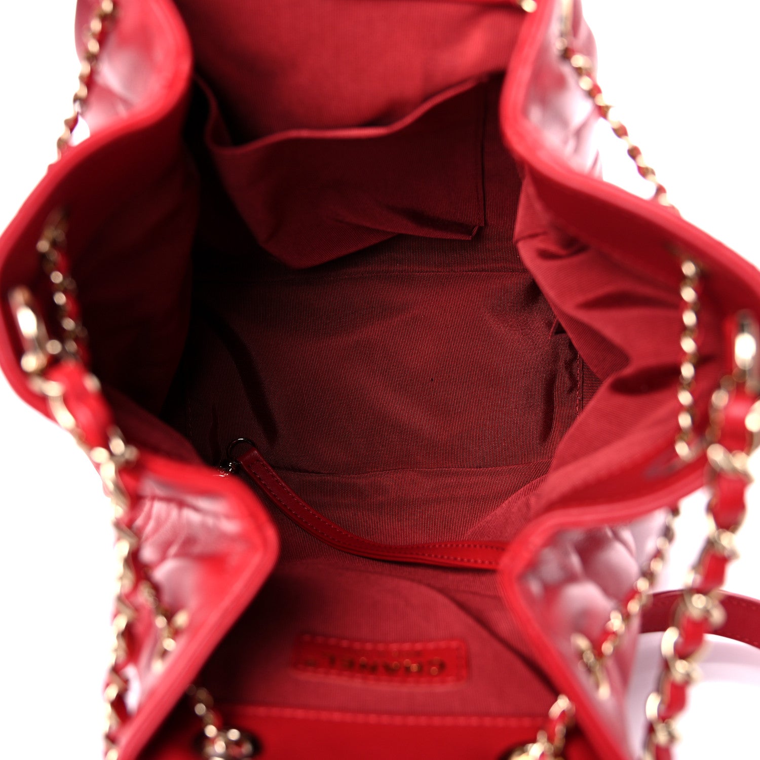 Chanel Lambskin Quilted Chain Drawstring Bag Red 5 of 16