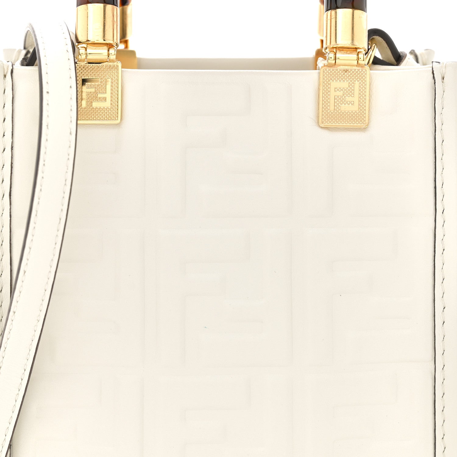 Fendi Vitello Plexiglass FF Embossed Mini Fendi Sunshine Shopper Tote White 8 of 10