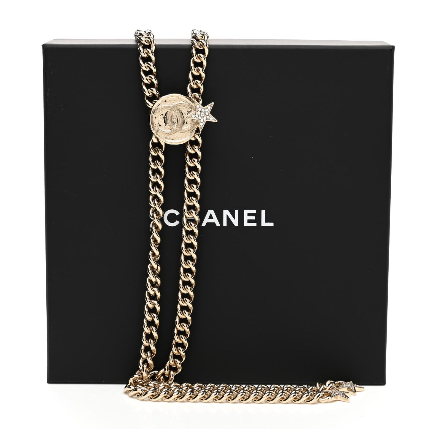 Chain Link Star Crystal CC Necklace Gold