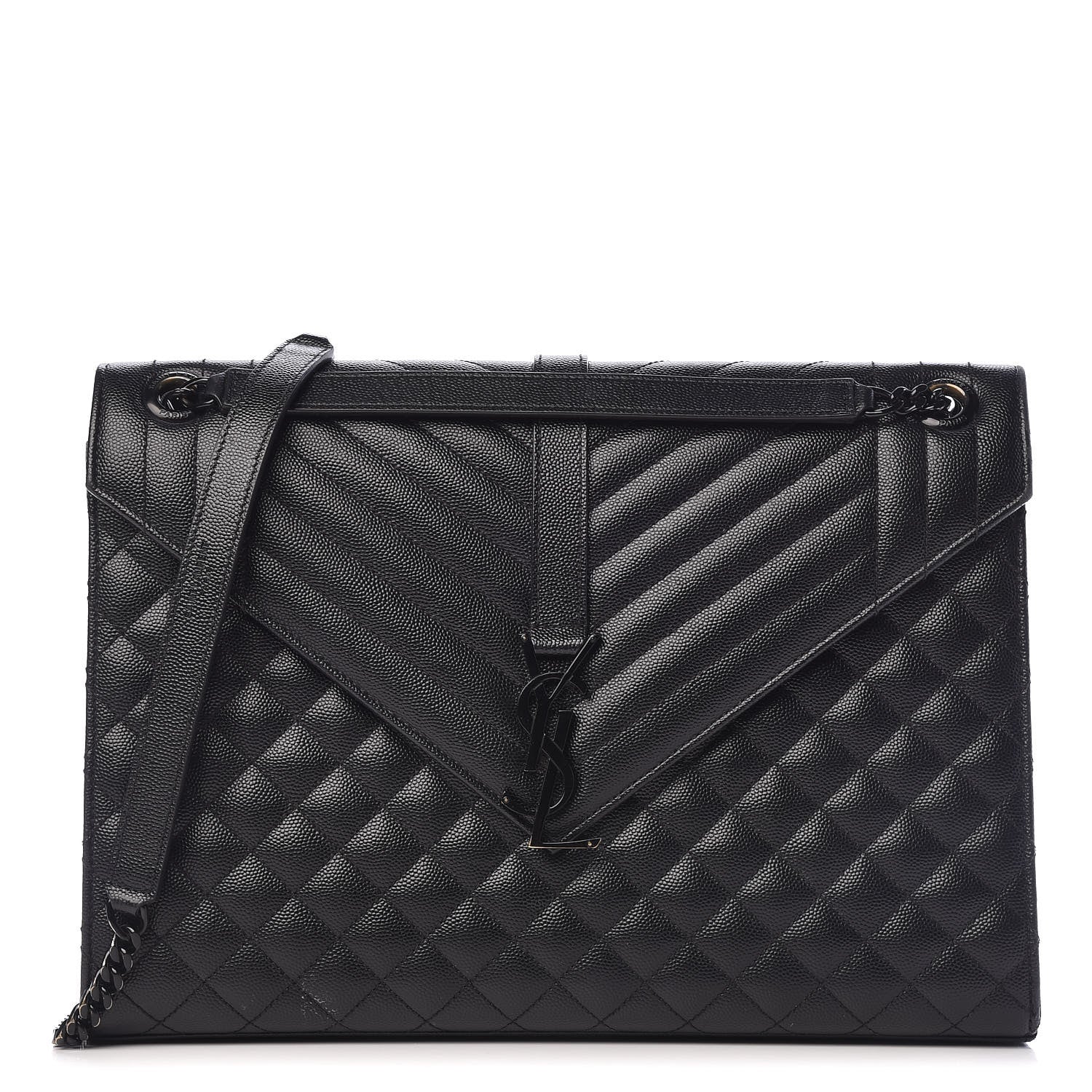 Saint Laurent Grain De Poudre Large Tri-Quilt Monogram Satchel Black 1 of 15