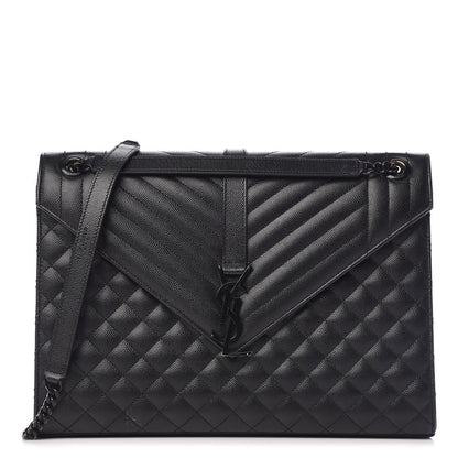Saint Laurent Grain De Poudre Large Tri-Quilt Monogram Satchel Black 1 of 15