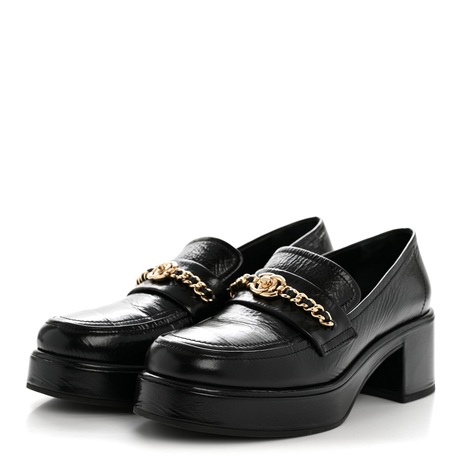 Chanel Shiny Calfskin Logo Loafers 38 Black 4 of 12