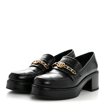 Chanel Shiny Calfskin Logo Loafers 38 Black 4 of 12