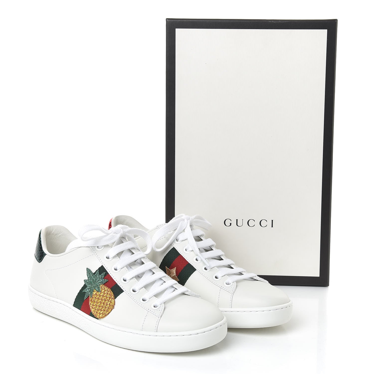 Gucci Calfskin Ayers Web Pineapple Ladybug Embroidered Womens Ace Sneakers 37 White 8 of 8