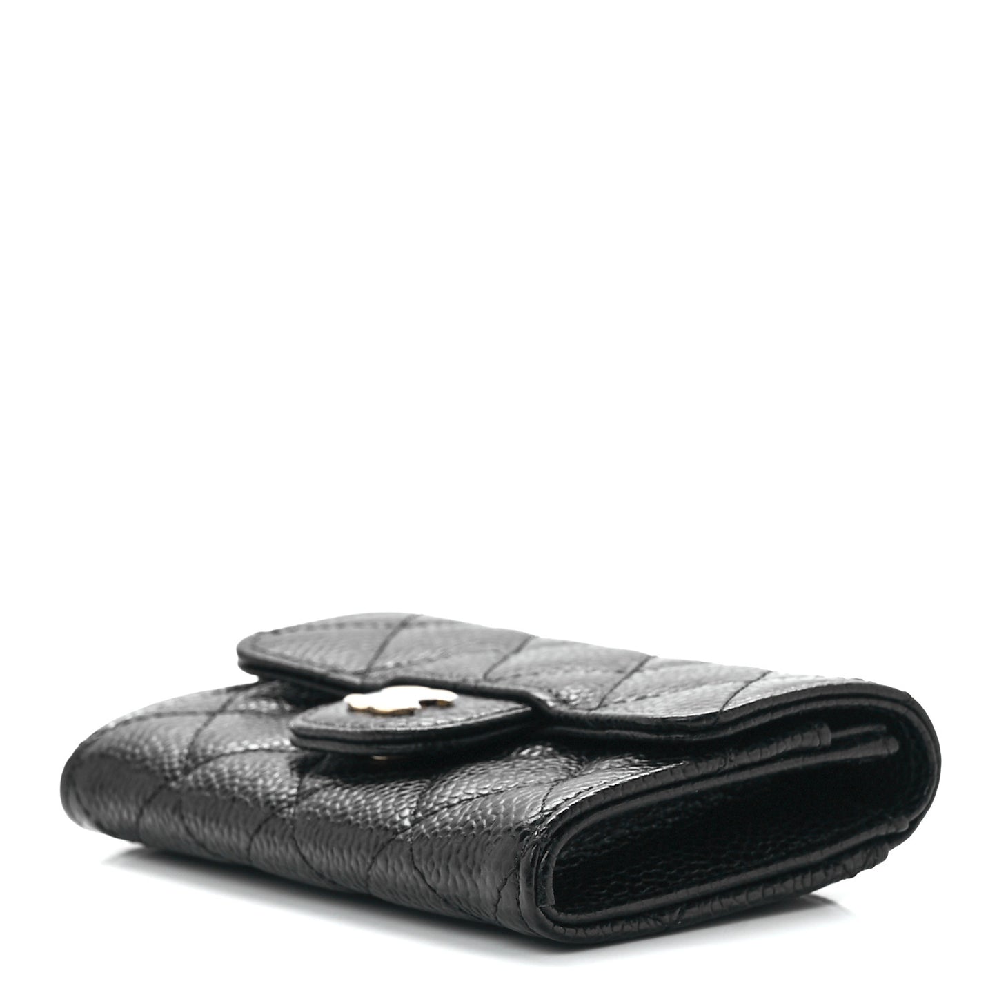 Caviar Quilted Flap Card Holder Wallet Black