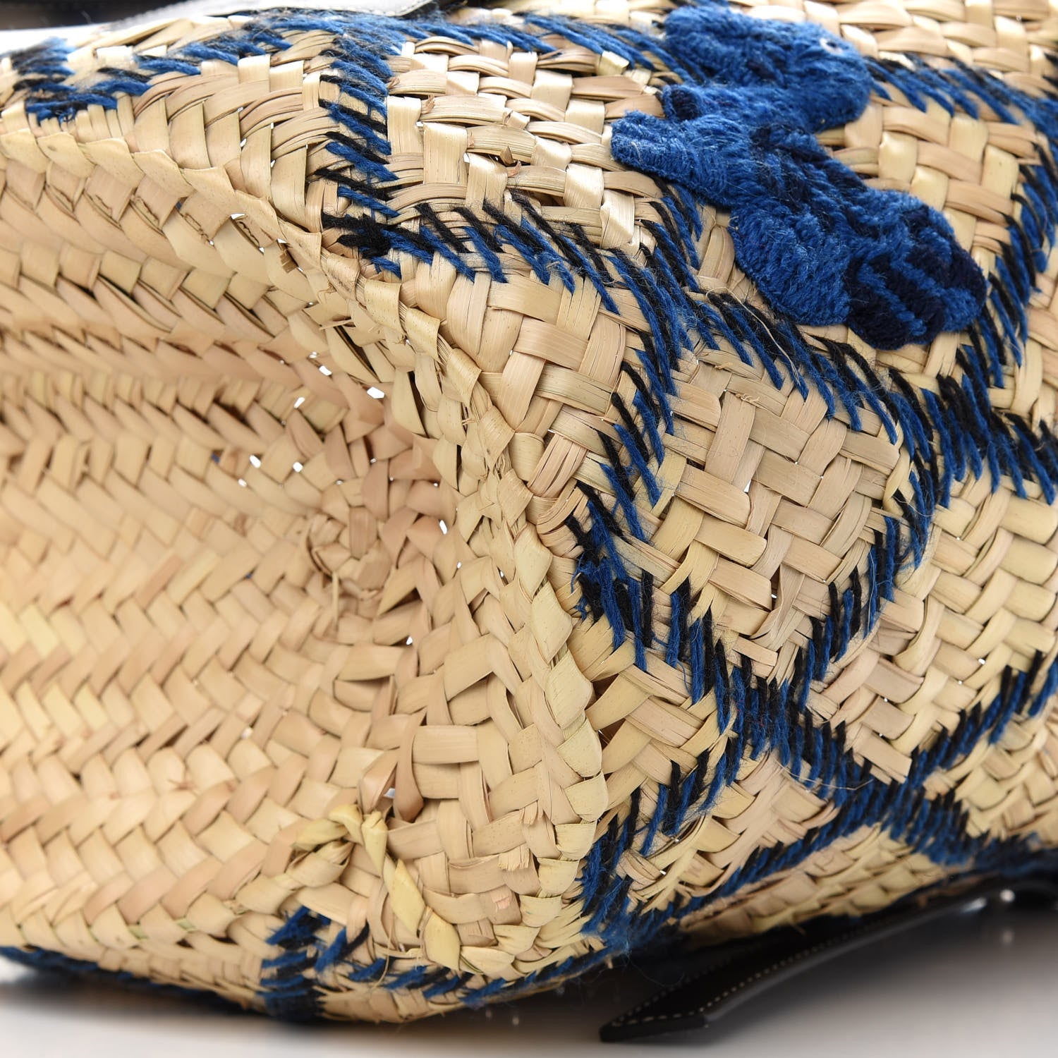 Loewe Embroidered Raffia Basket Tote Bag Natural Black Blue 7 of 9