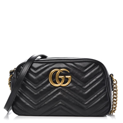 Gucci Calfskin Matelasse Small GG Marmont Chain Shoulder Bag Black 2 of 7