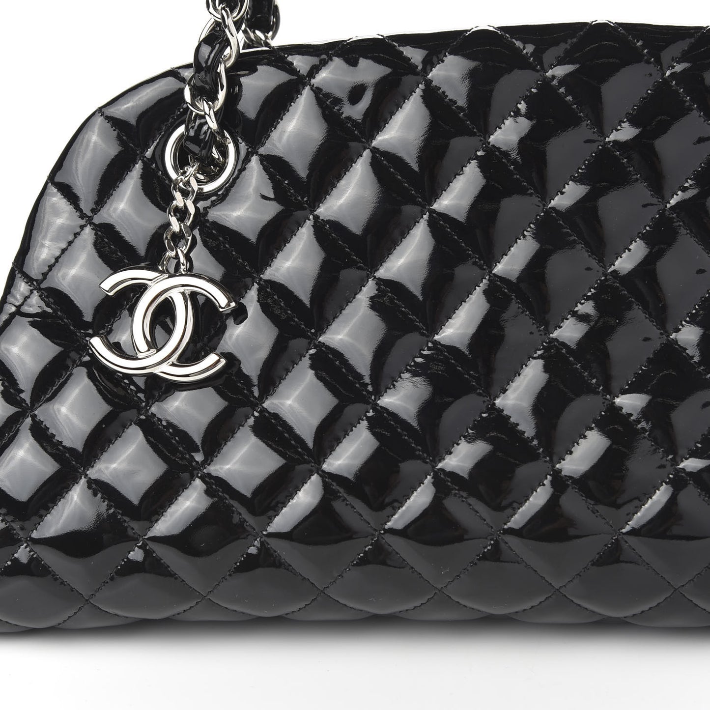 Patent Quilted Medium Just Mademoiselle Bowling Bag Black