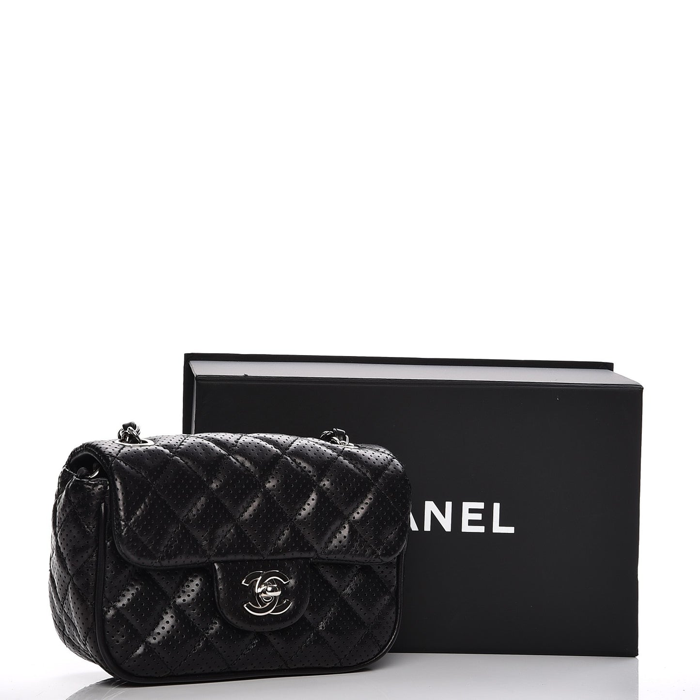Lambskin Perforated Mini Rectangular Flap Black