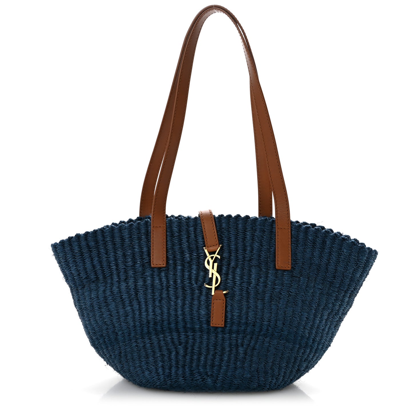 Raffia Calfskin Small Panier Tote Blue