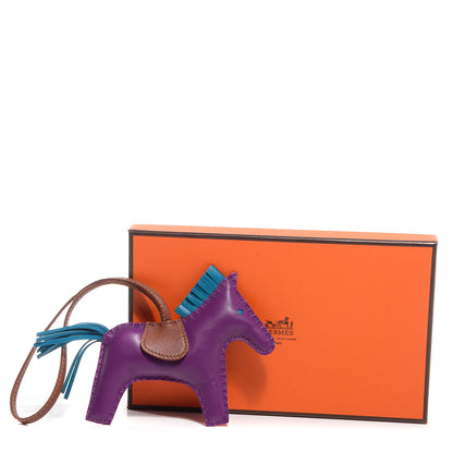 Hermes Milo Lambskin Grigri Rodeo Horse Bag Charm MM Anemone Bleu Izmir Fauve 4 of 4