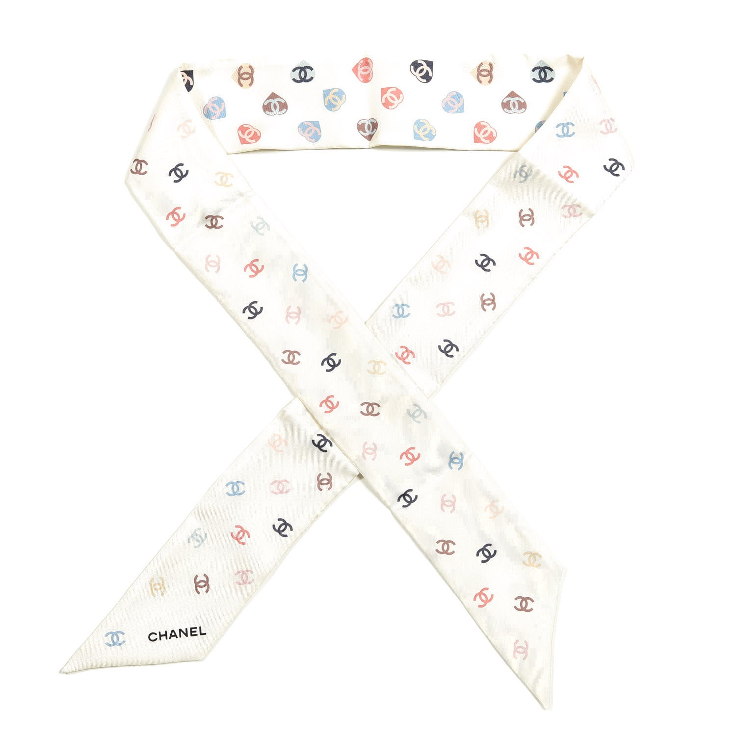 Chanel Silk Heart CC Slim Bandeau Scarf Ivory 1 of 3