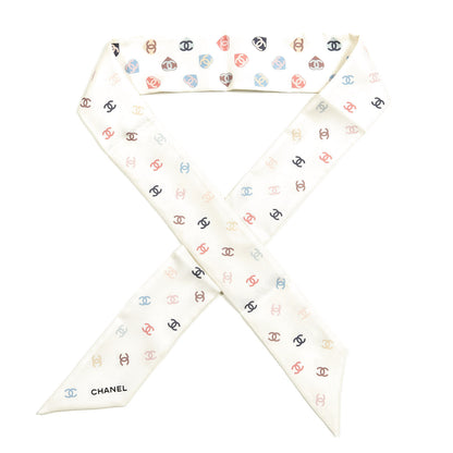Chanel Silk Heart CC Slim Bandeau Scarf Ivory 1 of 3