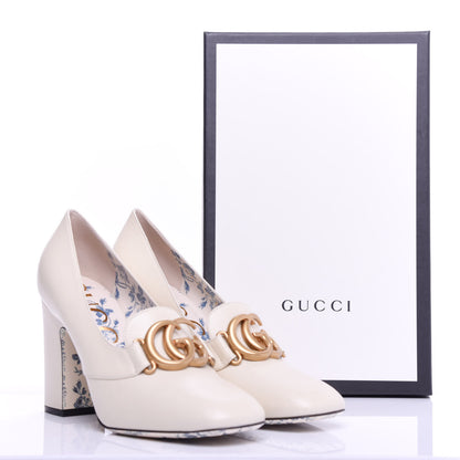 Gucci Malaga Kid GG Victoire 95mm Loafer Pumps 41 Vintage White 11 of 11