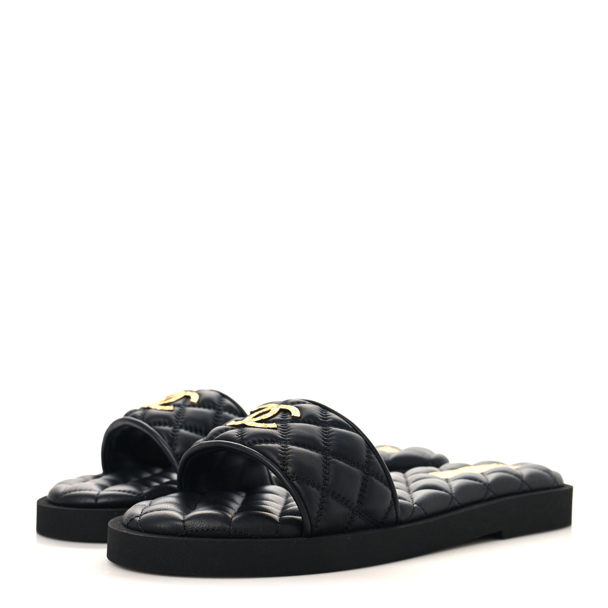 Lambskin Quilted Textured CC Mules Sandals 39 Black