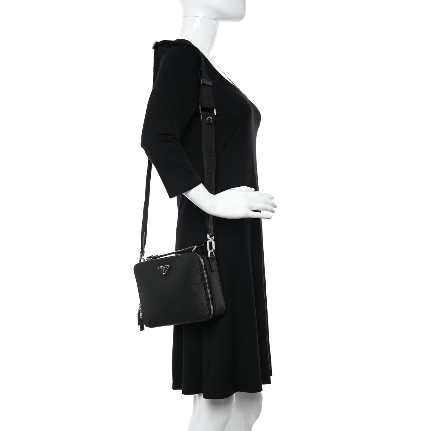 Saffiano Travel Medium Brique Crossbody Bag Black