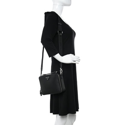 Prada Saffiano Travel Medium Brique Crossbody Bag Black 2 of 9