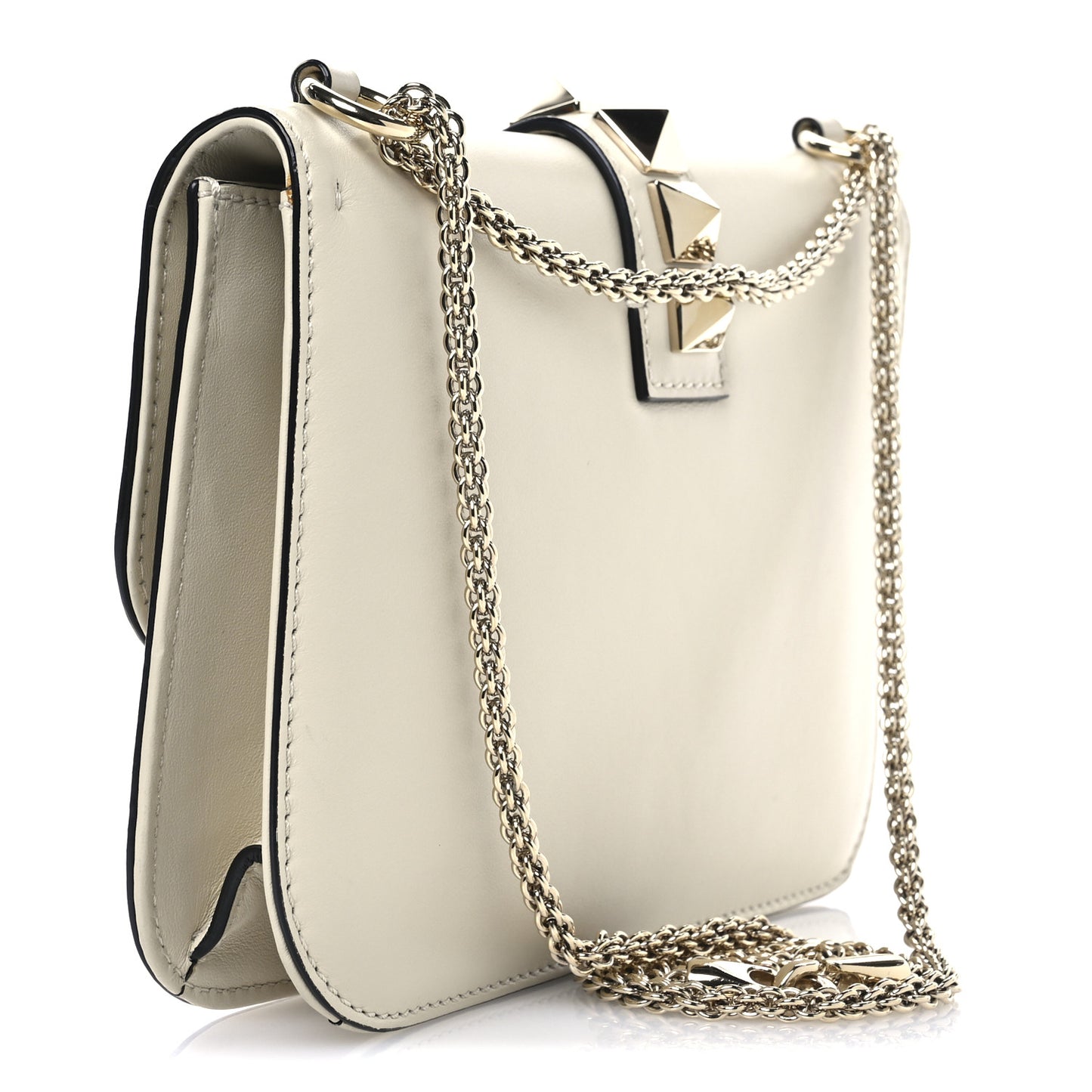 Vitello Medium Glam Lock Rockstud Flap Light Ivory