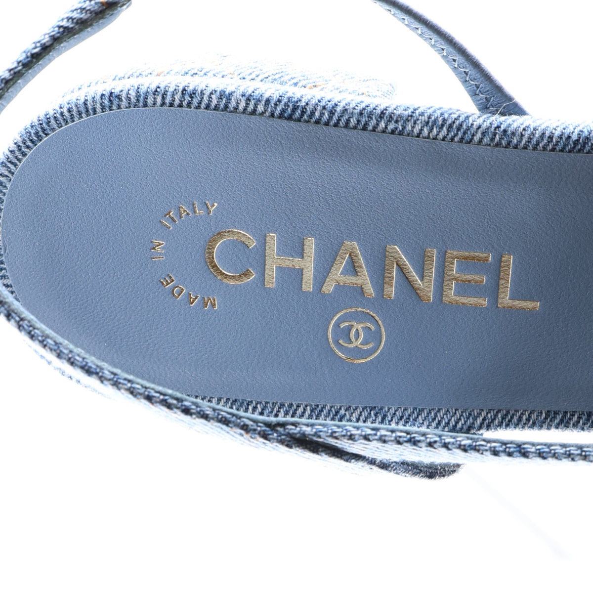 Denim Quilted Cap Toe CC Slingback Flats 40 Light Blue