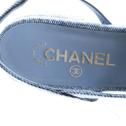 Chanel Denim Quilted Cap Toe CC Slingback Flats 40 Light Blue 9 of 11