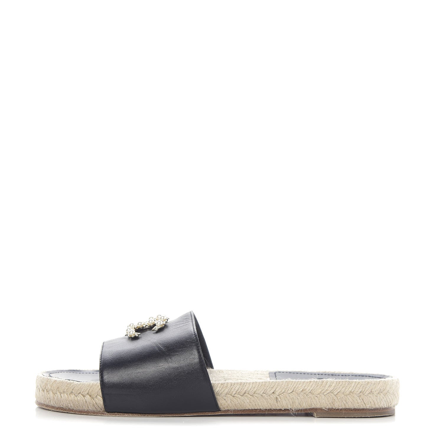 Chanel Lambskin Pearl CC Espadrille Slip On Sandals 38 Black 1 of 9
