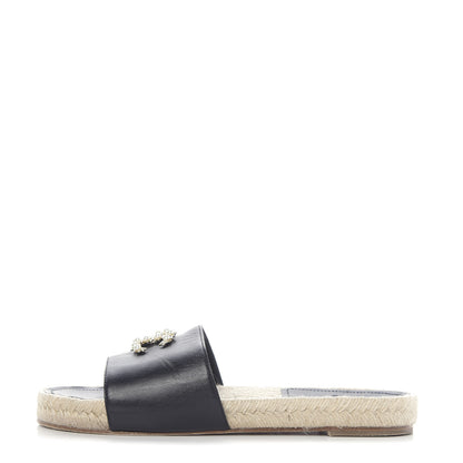 Chanel Lambskin Pearl CC Espadrille Slip On Sandals 38 Black 1 of 9