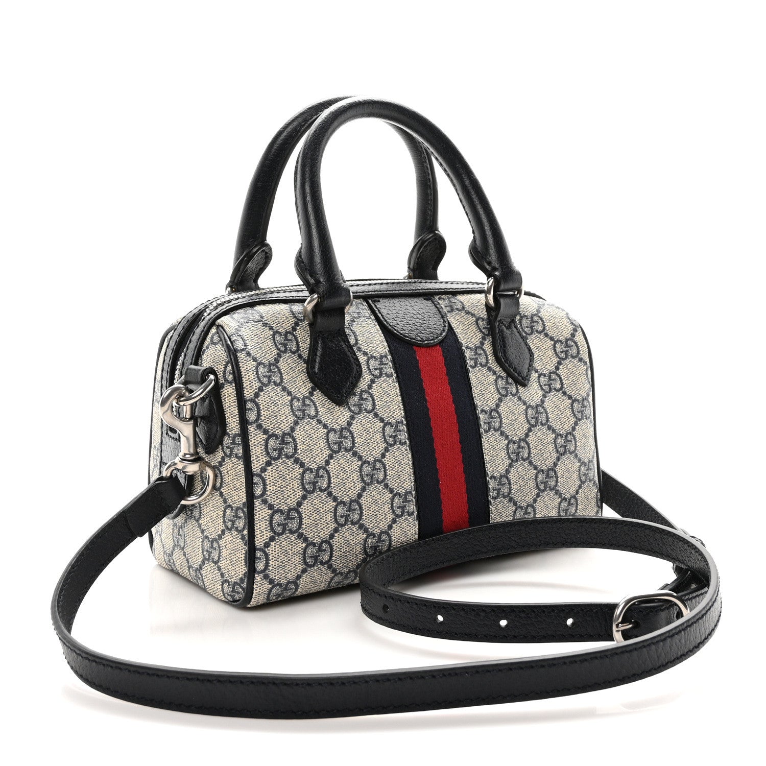Gucci GG Supreme Monogram Textured Dollar Calfskin Web Mini Ophidia Top Handle Bag Beige Blue 3 of 10