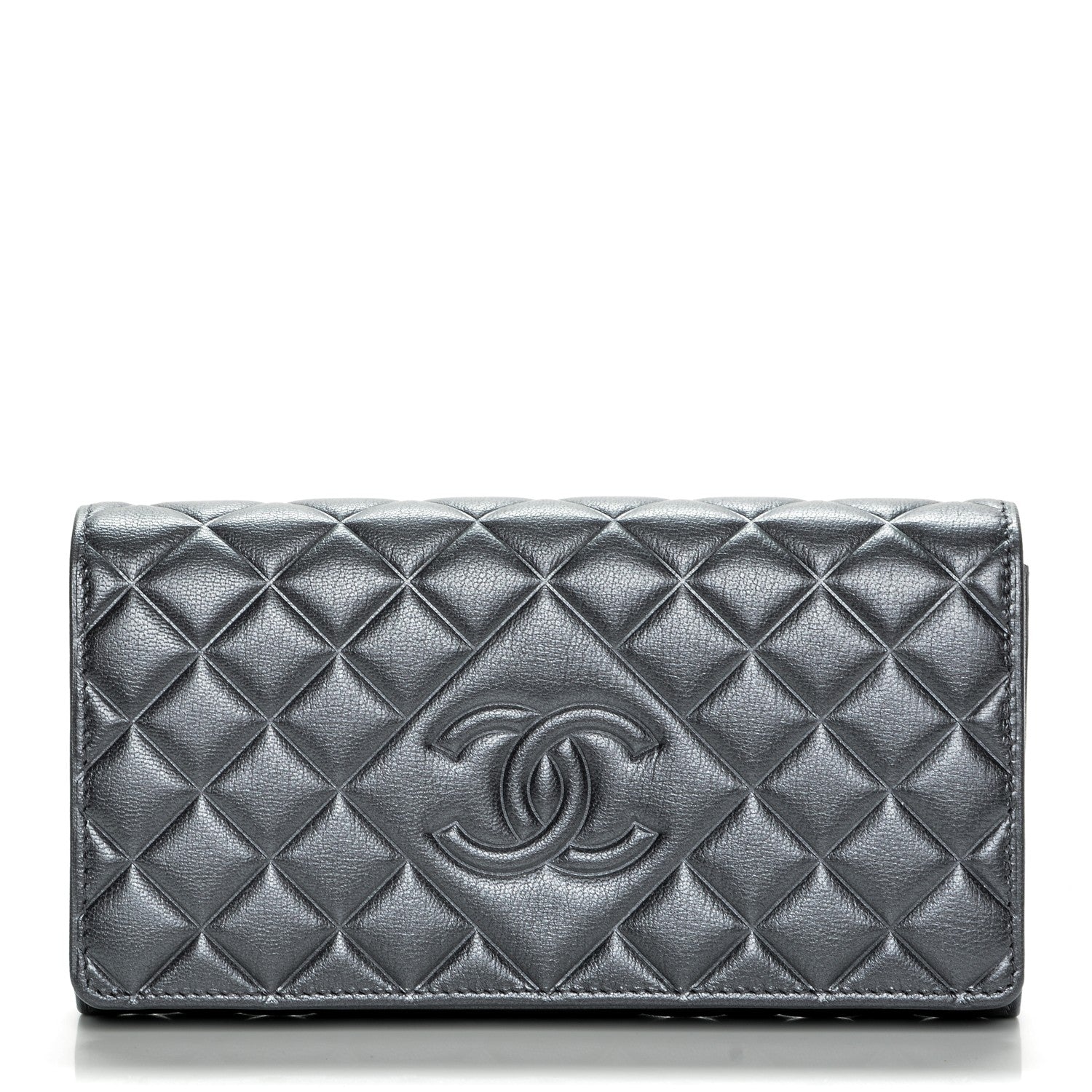Chanel Calfskin Quilted Large Diamond CC Flap Wallet Dark Silver 1 of 8