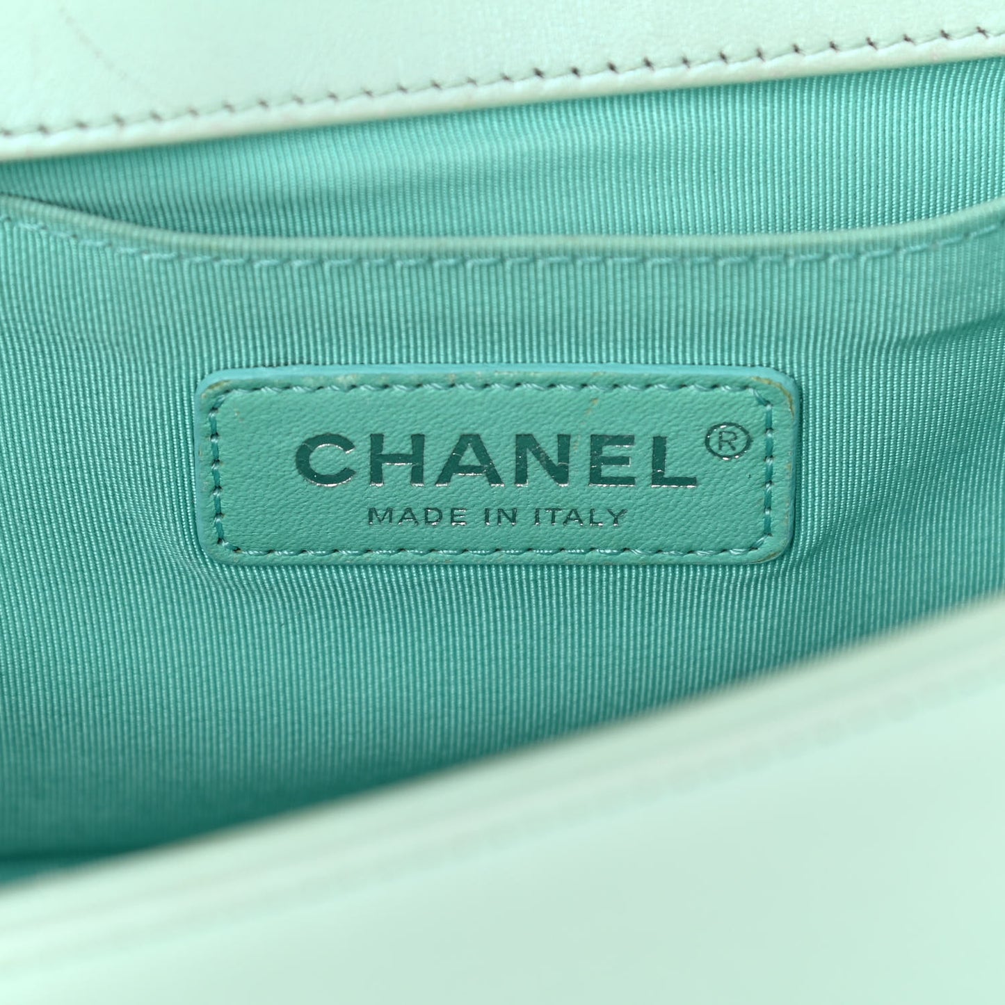 Iridescent Lambskin Chevron Quilted Medium Boy Flap Turquoise