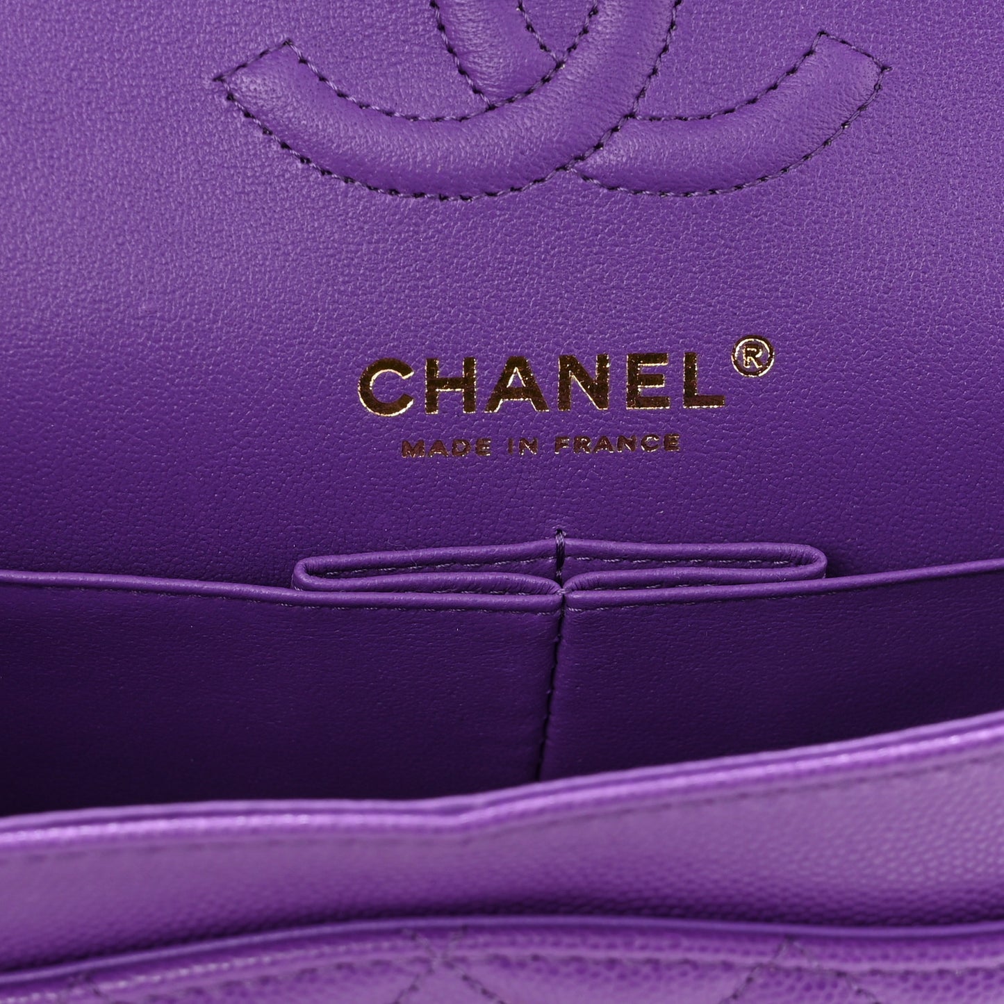 Caviar Quilted Small Double Flap Dark Purple