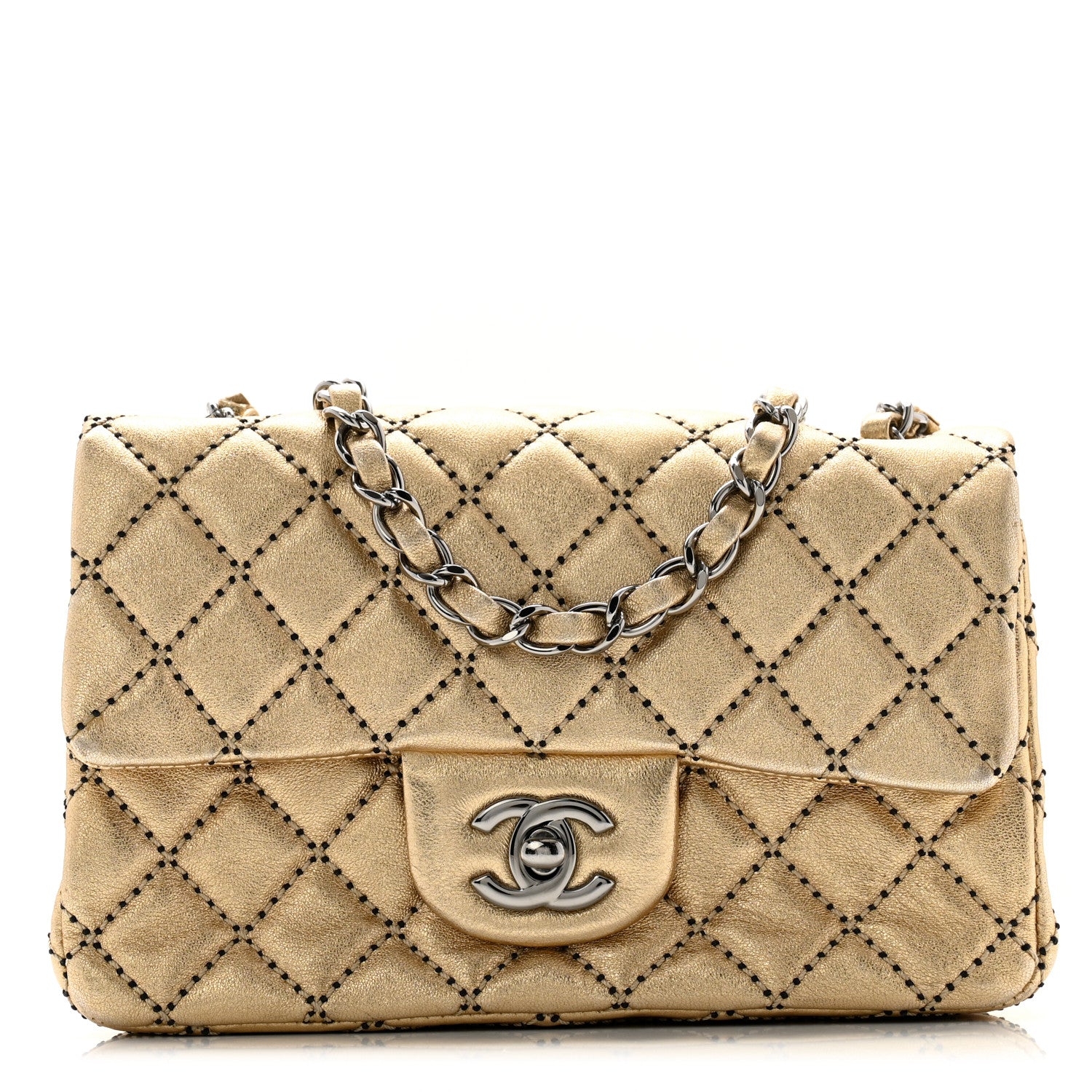 Chanel Metallic Lambskin Quilted Mini Rectangular Flap Gold 1 of 14