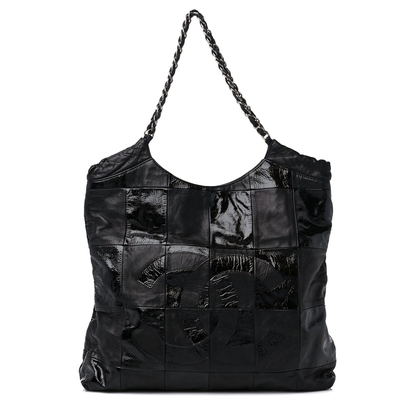 Lambskin Patent Calfskin Brooklyn Patchwork Extra Large Hobo Black