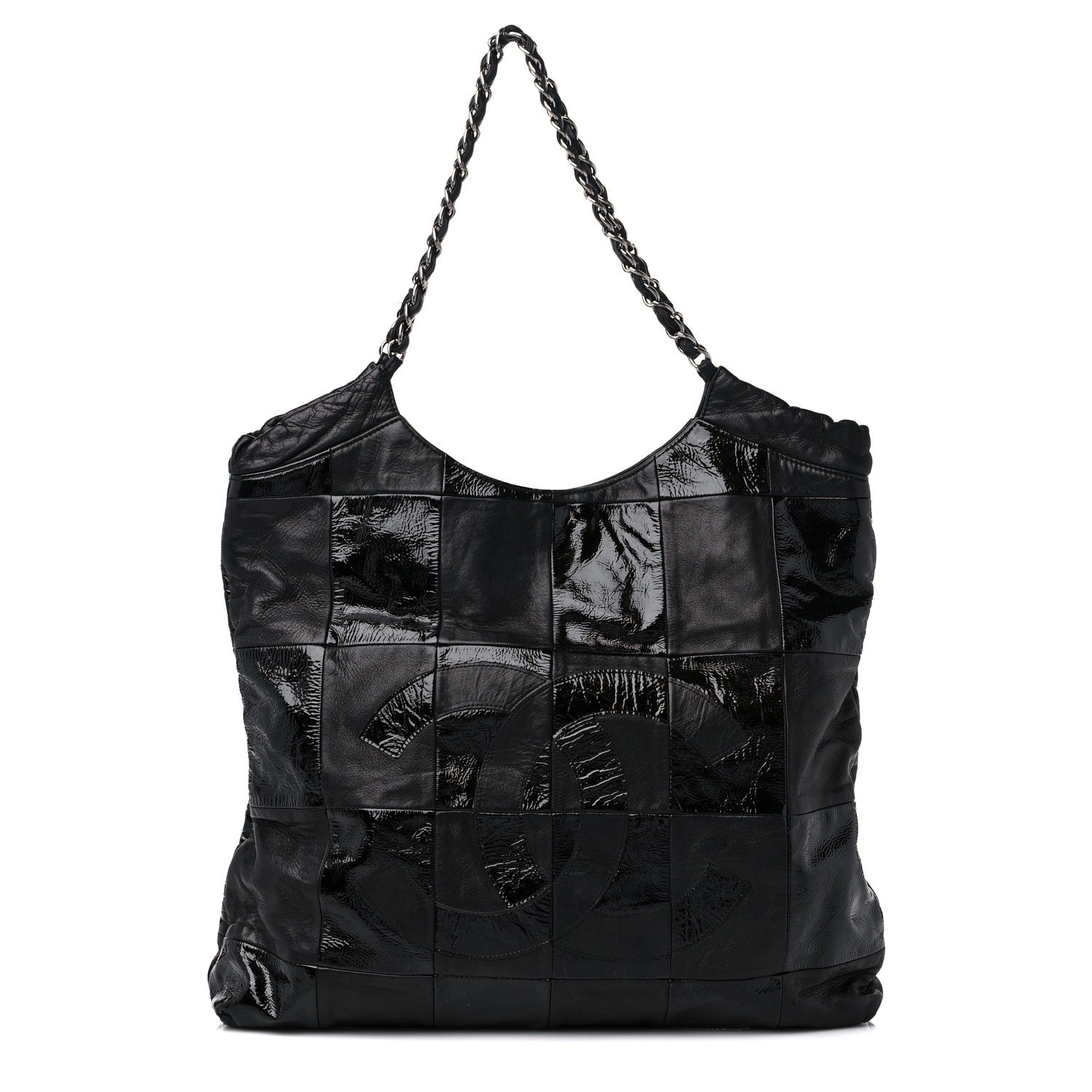 Chanel Lambskin Patent Calfskin Brooklyn Patchwork Extra Large Hobo Black 1 of 11