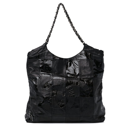 Chanel Lambskin Patent Calfskin Brooklyn Patchwork Extra Large Hobo Black 1 of 11